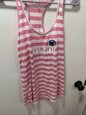 Women's Pink and White Stripe Racerback Tank